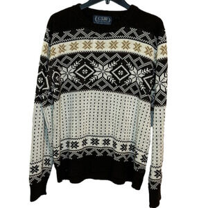 VINTAGE 80s CSM by Coliu St. Marx Dark Brown & Cream Knit Ski Sweater Men's